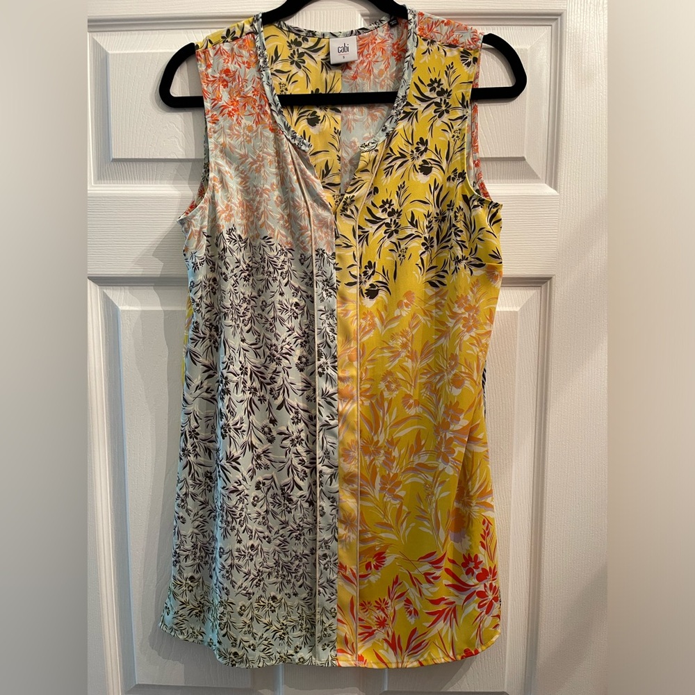 Cabi Women’s Golden Glow Split Tunic Blouse Sleeveless Floral V Neck Small
